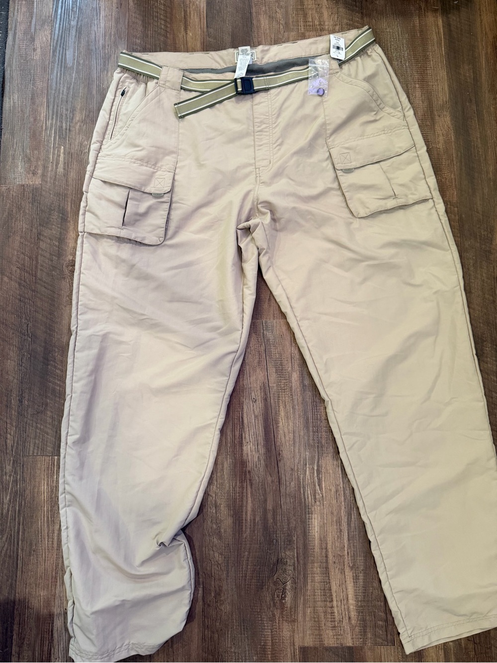 L.L. Bean Khaki Cargo Pants with Striped Belt